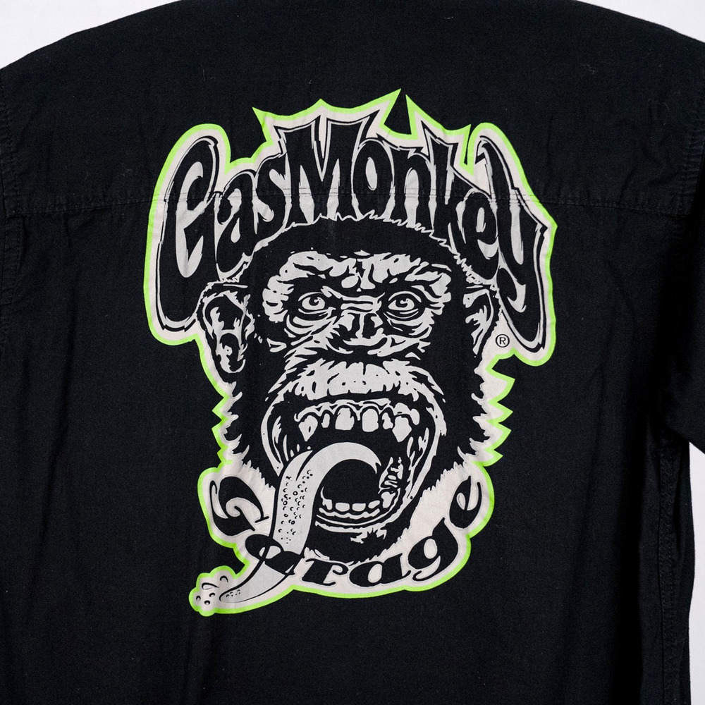 Gas Monkey Garage Dallas Texas Men's Button-Up Shirt MEDIUM Logo w/ Chest Patch
